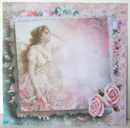 Pretty Lady with Pink Roses 8x8 Insert by Margaret McCartney