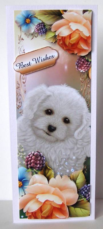 Large Dl Adorable Puppy & Peach Roses by Margaret McCartney