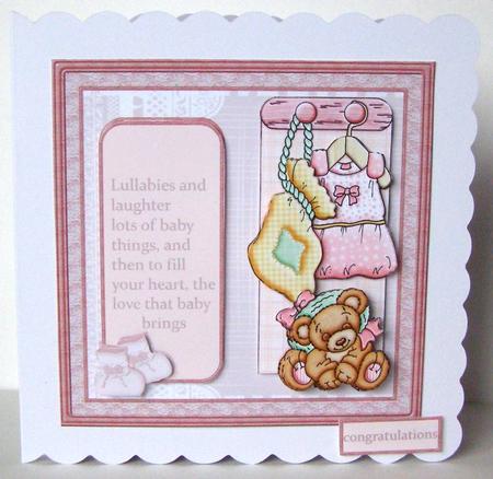 Baby Girl Dress and Teddy Card with Decoupage by Margaret McCartney