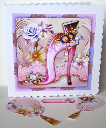 Soft Rose Lady Shoes Card Front by Margaret McCartney