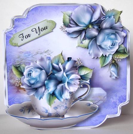 Teacup, Saucer & Porcelain Roses - Shaped Topper by Margaret McCartney