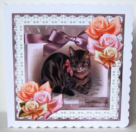 Vintage Kitten in Broderie Frame by Margaret McCartney