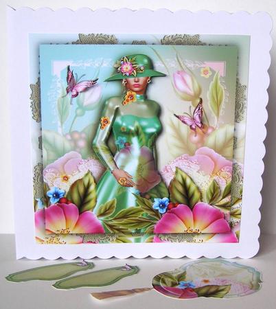 Beautiful Roses Lady in Silky Dress Card Front by Margaret McCartney