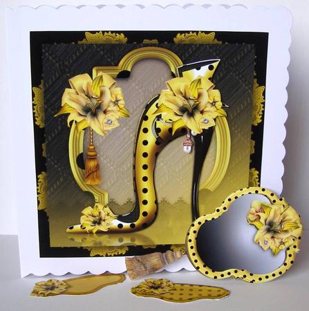 Beautiful Lady Shoes with Yellow Lily Card Front by Margaret McCartney