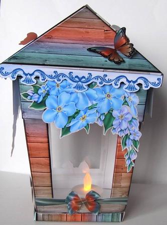 3D Lantern with Flowers Blue by Margaret McCartney