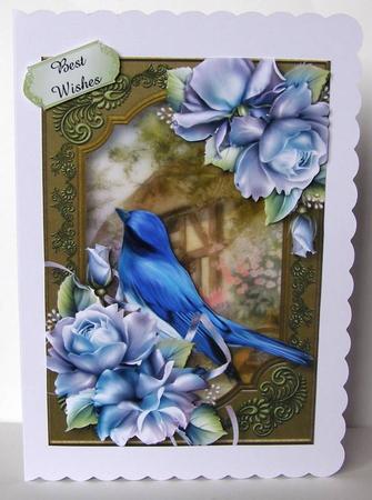 Flycatcher & Blue Roses at the Country Cottage by Margaret McCartney