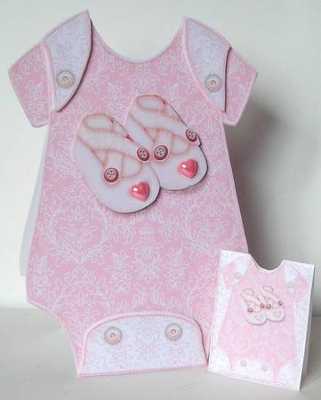 Baby Jumpsuit Shape Card Pink by Margaret McCartney