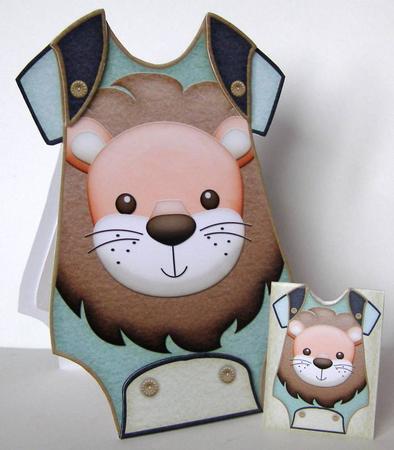 Baby Jumpsuit Shape Card Lion by Margaret McCartney