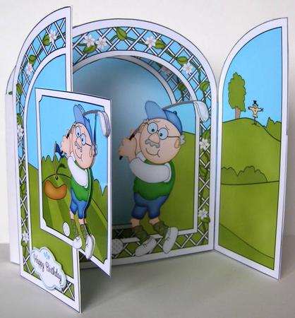 3D Old Man Bert Plays Golf Pop Out Gatefold Card Kit by Margaret McCartney
