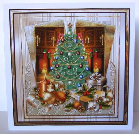 Christmas Tree and Presents 7x7 Card by Margaret McCartney