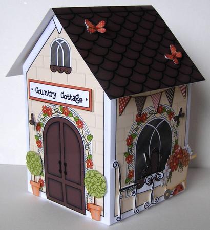 3D Little Country Cottage Rubber Band Pop Up Card by Margaret McCartney