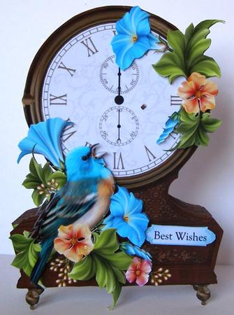 Fabulous Floral Clock Shaped Topper - Bluebird by Margaret McCartney