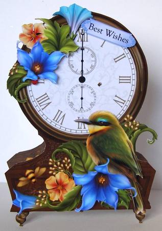 Fabulous Floral Clock Shaped Card - Songbird by Margaret McCartney