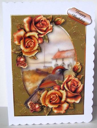 Red Winged Thrush & Blush Roses by Margaret McCartney