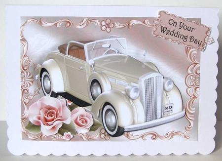 Beautiful Cream Wedding Car with Pink Roses by Margaret McCartney