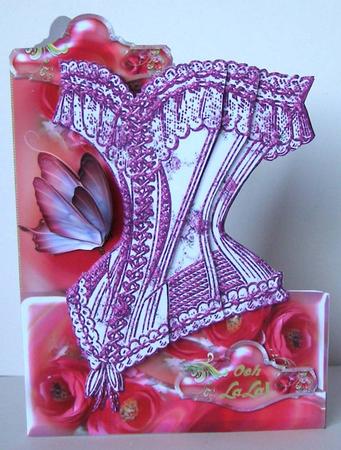 French Corset Minikit - Purple Corset with Pink Roses by Margaret McCartney