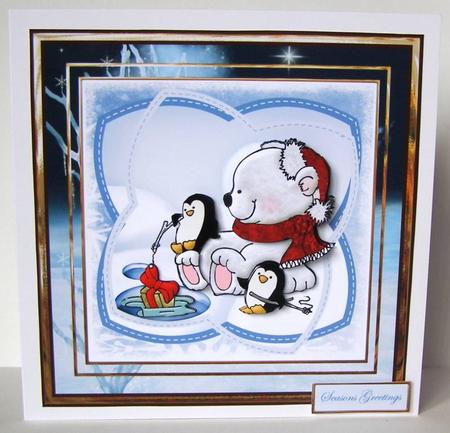 Polar Bear and Penguins 7x7 Card by Margaret McCartney