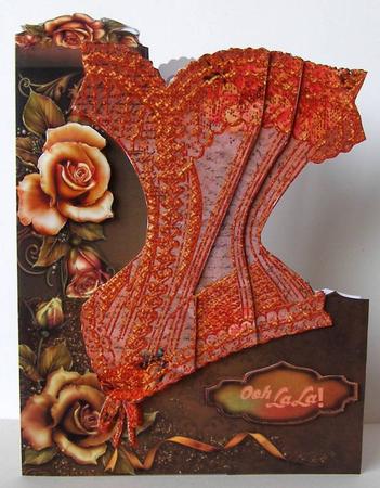 French Corset Minikit - Orange Shabby Chic Corset with Roses by Margaret McCartney
