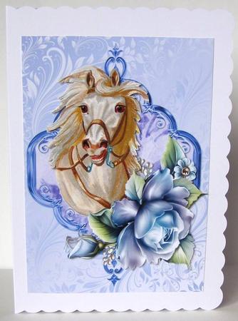 Palamino White Horse, with Blue Roses by Margaret McCartney