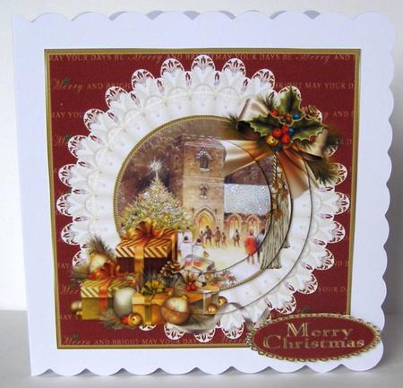 Vintage Christmas Church with Luxury Gifts Pyramid by Margaret McCartney