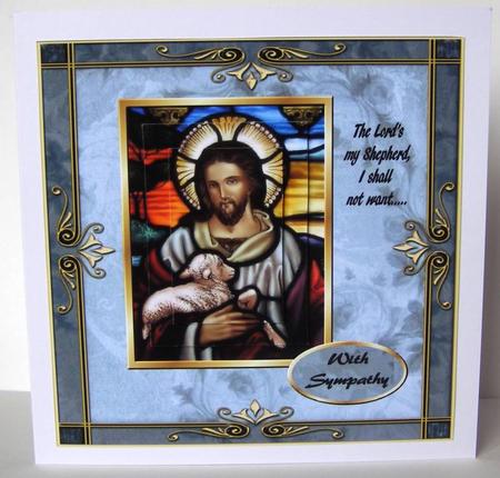 Stained Glas Shepert with Lamb in Ornate Frame Qs by Margaret McCartney