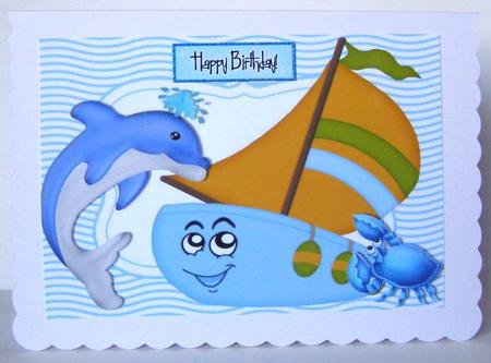 Dolphin with Toony Boat and Little Crab A4 by Margaret McCartney