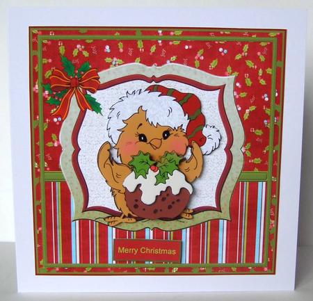 Robin and His Christmas Pudding 7x7 Card with Decoupage by Margaret McCartney