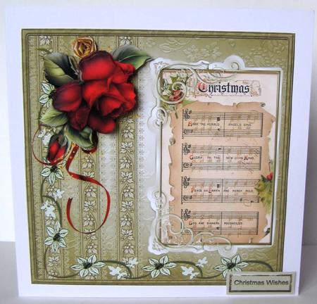 Red Rose Christmas Card with Decoupage by Margaret McCartney