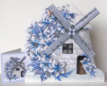 Blue Christmas Windmill Card Mini Kit by Margaret McCartney