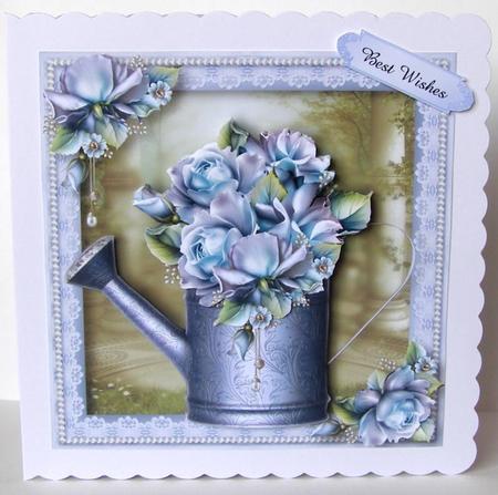 Beautiful Blue Roses Vintage Watering Can by Margaret McCartney