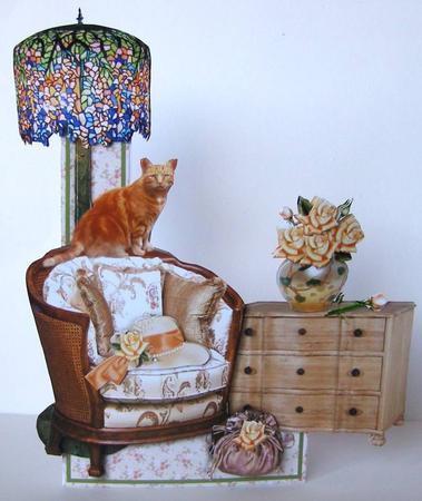 Flowers & Things Shaped Card Kit - a Cat, Hat & Yellow Roses by Margaret McCartney