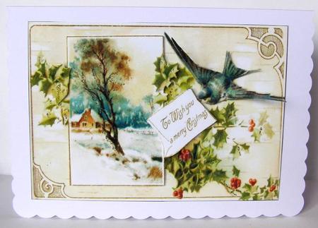 Christmas Bird & Holly Quick Card by Margaret McCartney