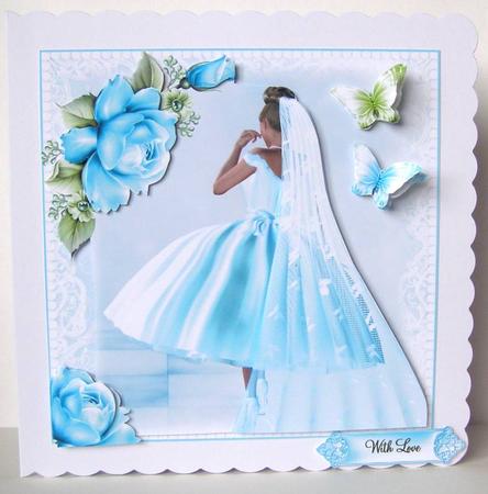 The Turquoise Silk Dress Bride Card Front Kit by Margaret McCartney