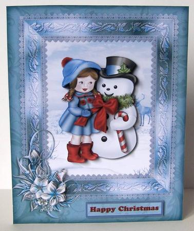 Christmas Friends in Blue Card Front by Margaret McCartney