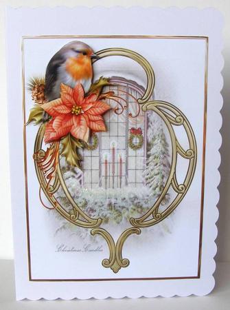 Christmas Robin and Candles Card and Decoupage by Margaret McCartney