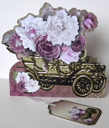 Vintage Car with Purple Flowers Card Mini Kit by Margaret McCartney