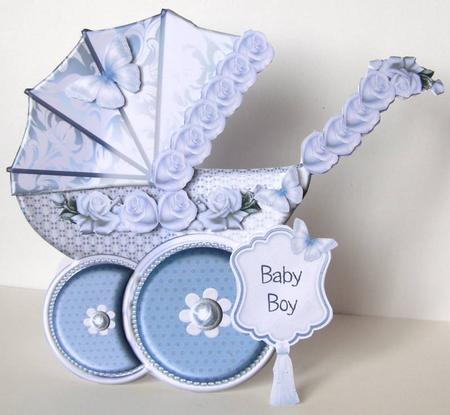 Beautiful Blue Shaped Pram Card Kit by Margaret McCartney
