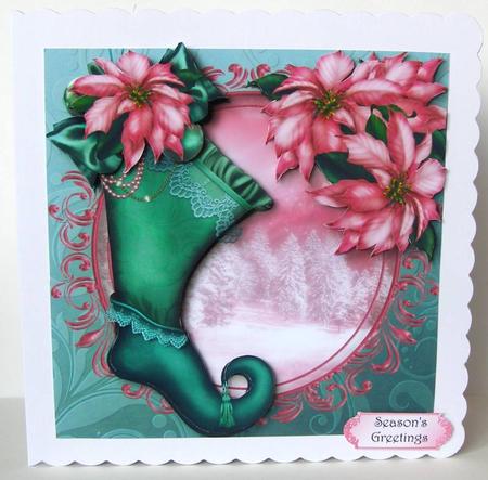 Gorgeous Vintage Stocking - Pretty Pink Poinsettias by Margaret McCartney
