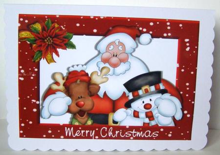 Santa with His Friends with Poinsettia A4 by Margaret McCartney