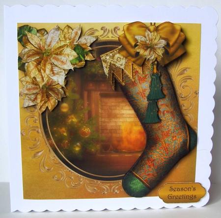 Gorgeous Vintage Stocking - Golden Poinsettias by Margaret McCartney
