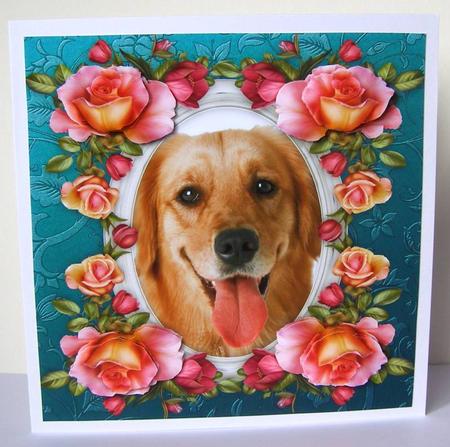 8 x 8 Golden Retriever Dog & Roses Card Topper & Decoupage by Margaret McCartney