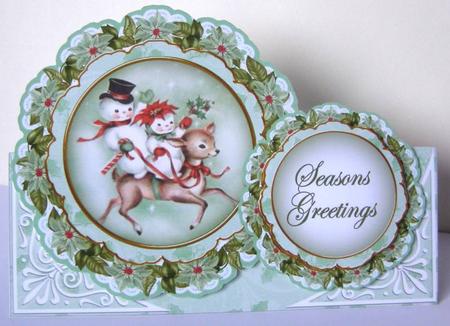 Reindeer Trio Christmas Double Doily Card Mini Kit by Margaret McCartney