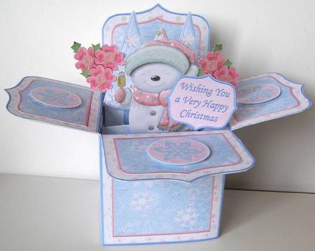 Christmas Cheer Snowman Pop Up Box Card 7.5 by Margaret McCartney
