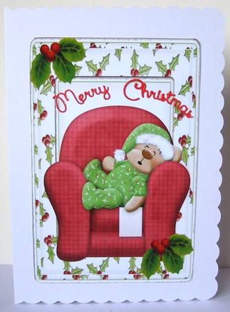 Santa Teds Sleeping in Armchair Card Fronts by Margaret McCartney