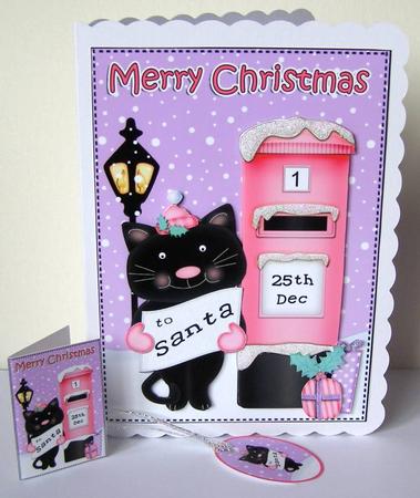Christmas Little Cat Postbox 5x7 3D Decoupage by Margaret McCartney