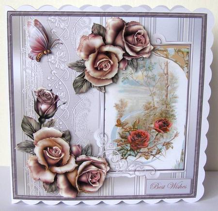 Country Rose Card with Decoupage by Margaret McCartney