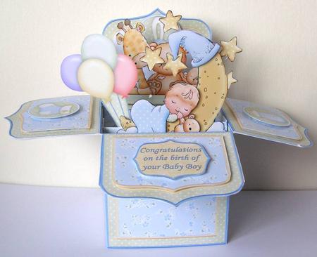 New Baby Boy Pop Up Box Card 7.5 by Margaret McCartney