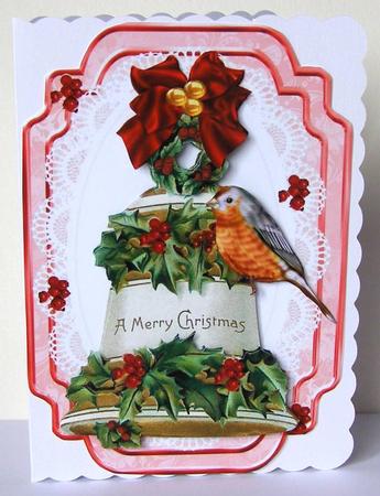 Vintage Holly & Berry Bell, with Holly and Bow on Lace by Margaret McCartney