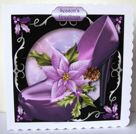 Christmas Shoe with Holly Frame - Purple Poinsettias by Margaret McCartney