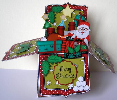 3D Xmas Rooftop Santa Rubber Band Pop Up Box Card by Margaret McCartney
